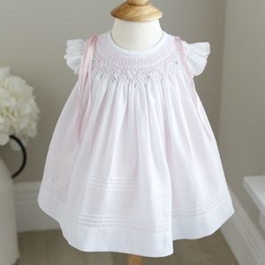Newborn Smocked Dress White Pink Embroidery Will'beth Spring Portrait NWT
